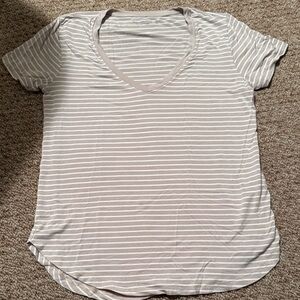 Abercrombie & Fitch Beige Striped V-Neck Tee